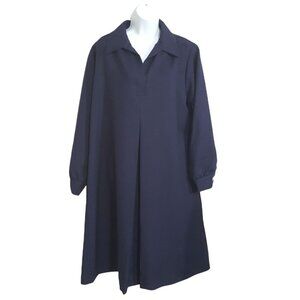 Anastasia Vintage Womens Dress 16 Long Sleeve Mid Calf Navy Blue Tent Shift USA